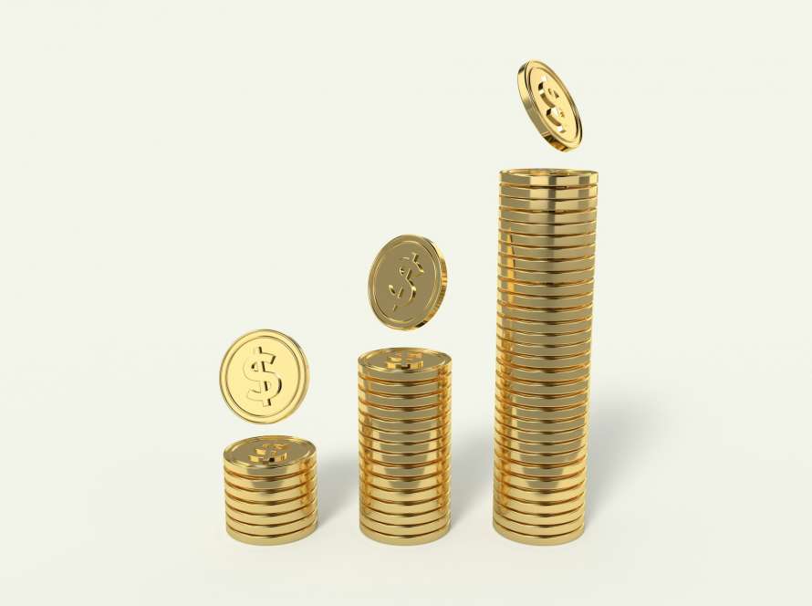 A group of coins, revenue, growth